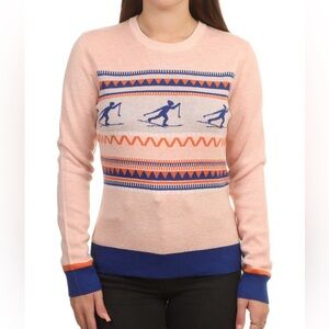 Women’s crew neck sweater in pink with ski print